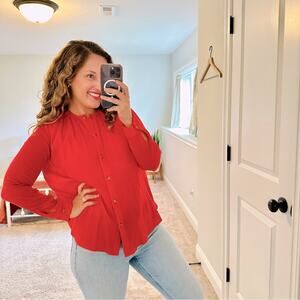 Tuckernuck Mille Resort & Travel Red Cotton Gauze Button Front Top Blouse XS